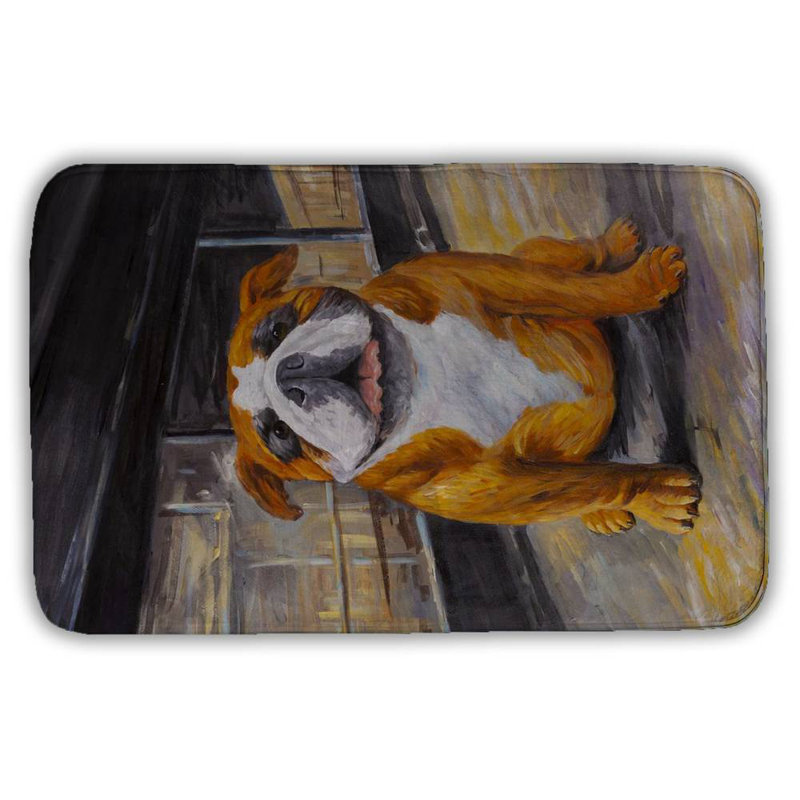 Smiling bulldog Bath Mat with Non-Slip Backing - Quick Dry Memory Foam Bathroom Rug - Absorbent - Modern Plush Spa-Style - Machine Washable