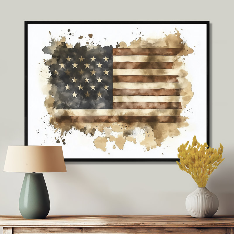 Drapeau rétro de l'ère des États-Unis, art mural, H 30 po x l 40 po, Noir, Impression encadrée flottante
