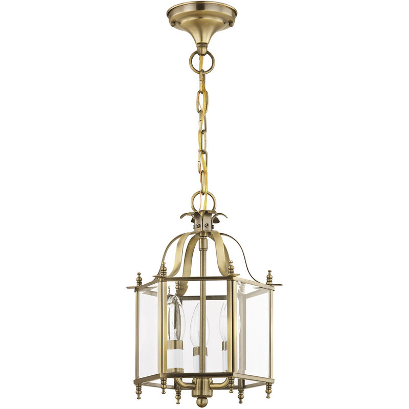 Djamshid 3 - Light Dimmable Cylinder Chandelier, Antique Brass, Clear Beveled Glass