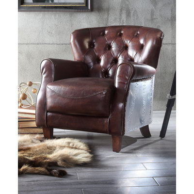 Innes 30" Wide Tufted Top Grain Leather Club Chair in Brown