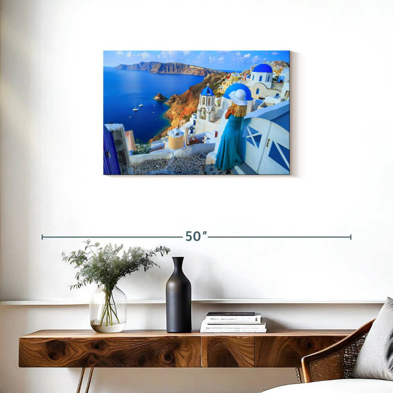 Ravi Girl Looking Over Santorini, 20" H x 30" W
