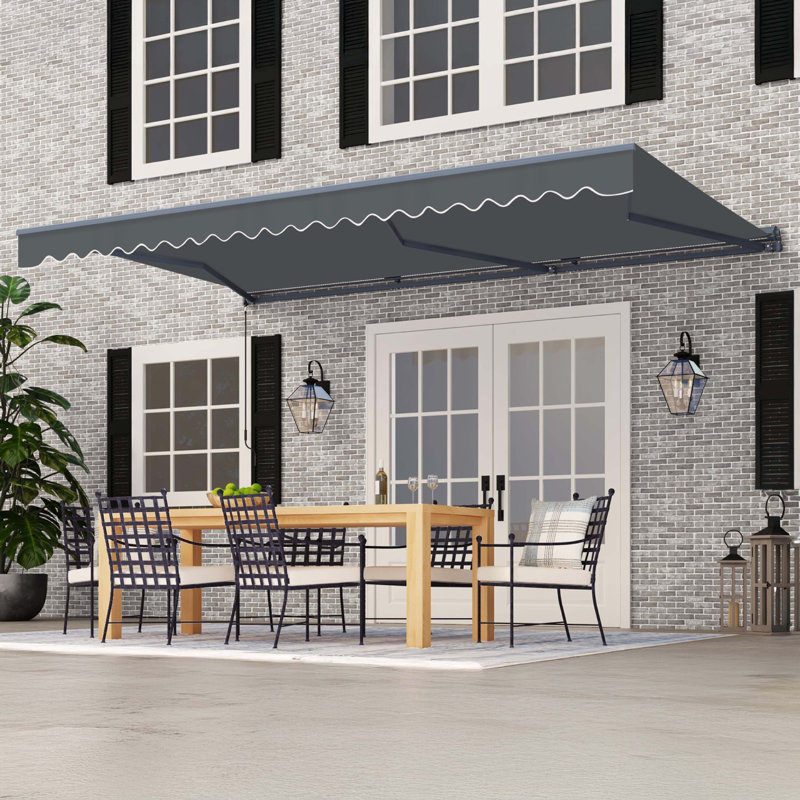 Auvent de patio semi-cassette avec lumières DEL - Collection Moroccan , Gris anthracite, l 16 pi x P 10 pi, Couleur unie