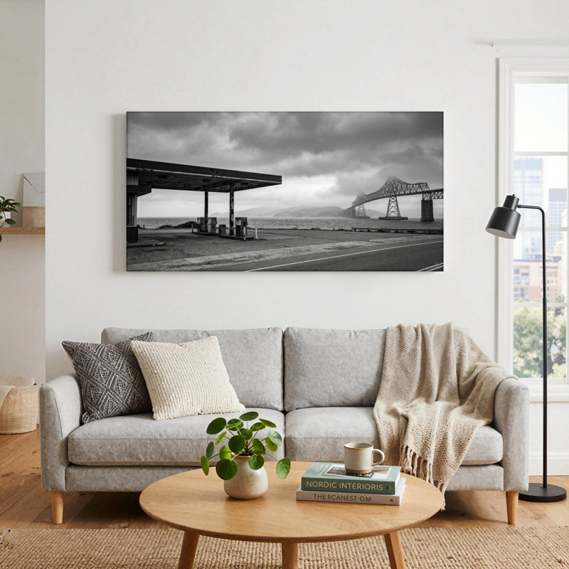 Ensemble de 1 tableau sur toile représentant une station-service Bridge, L 46 po x H 24 po, Wrapped Canvas
