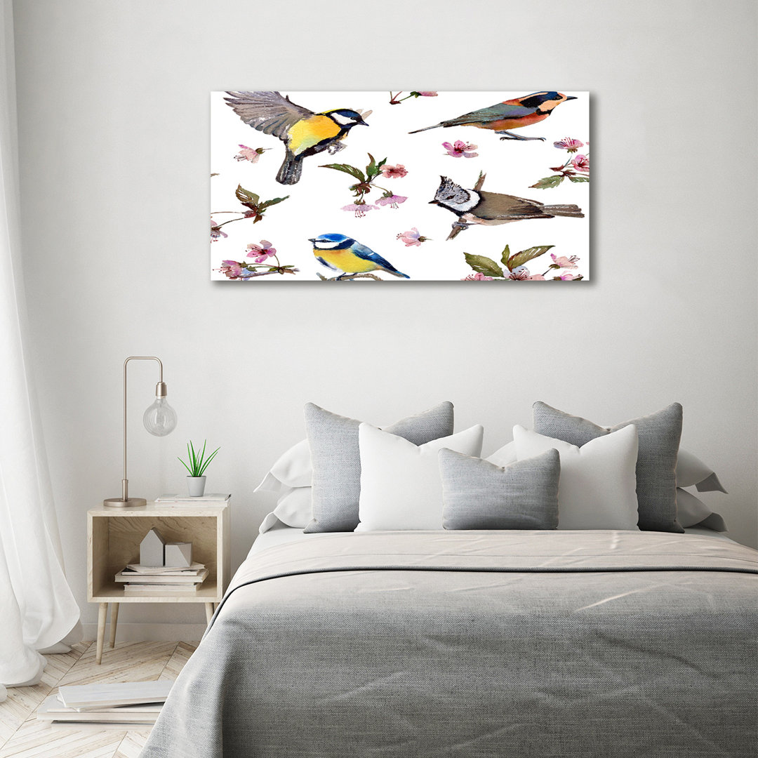 Birds Cherry Blossoms - Wrapped Canvas Print