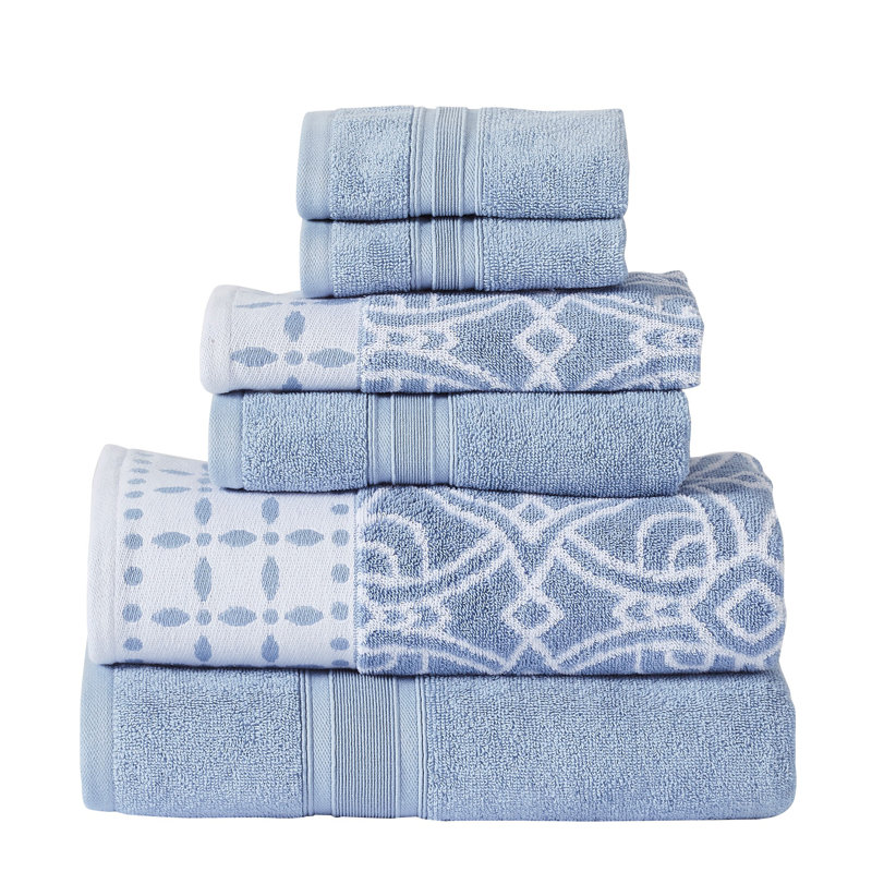 Monroe Blue Cotton 6-Piece Towel Set with Jacquard Design