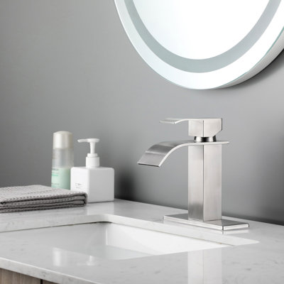 Robinet en nickel brossé à cascade, acier inoxydable à poignée simple pour robinet d'évier de salle de bain