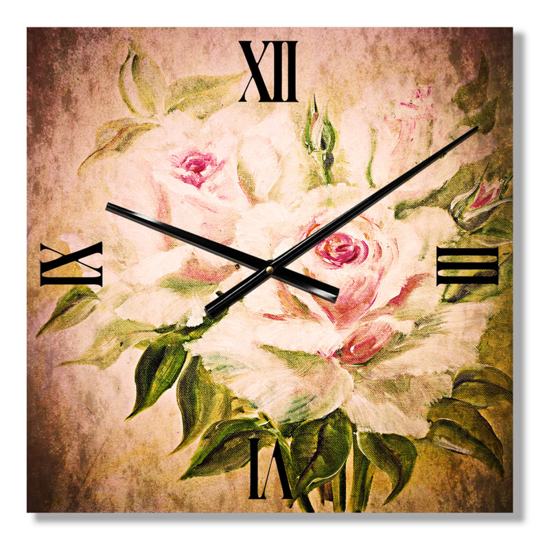 Trois roses roses - Horloge murale traditionnelle, Grand