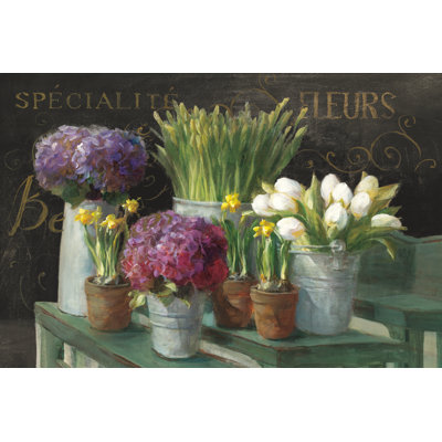 Les Fleurs Printemps on Black 1 Piece Wrapped Canvas Painting