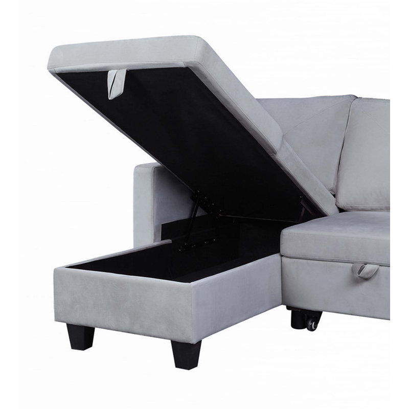 Reversible Sleeper Sofa & Chaise, Light Gray Velvet