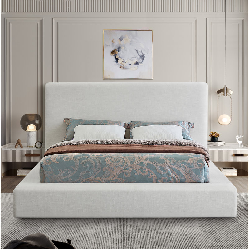 Ishia Upholstered Platform Bed, Cream Linen, Full