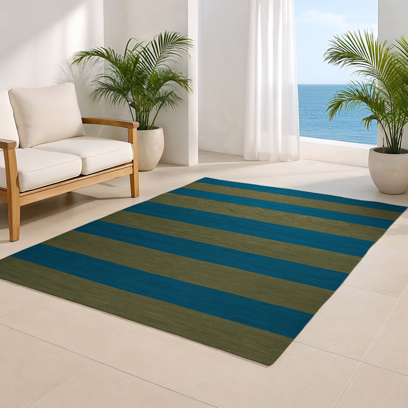 Tapis intérieur / extérieur vert HorizontalStripes, Rectangulaire 2 pi x 3 pi