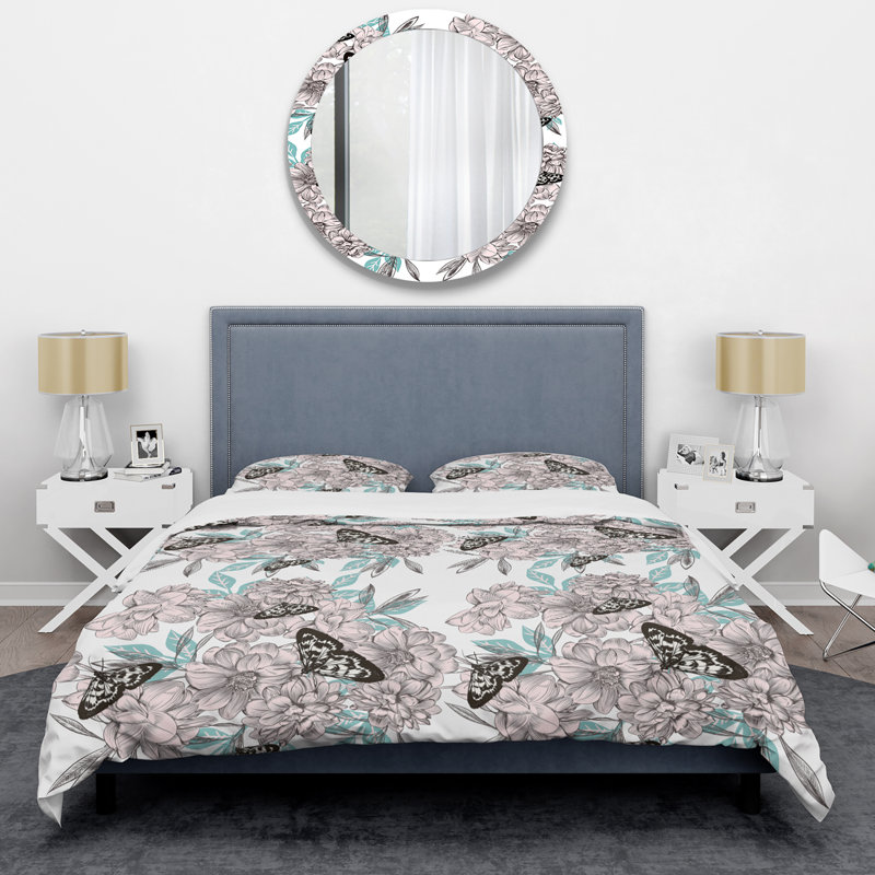 Papillons et fleurs - Ensemble de housse de couette floral - Microfibre de polyester