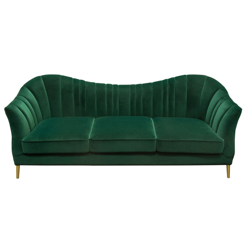 Ava 93'' Emerald Green Velvet Tufted Sofa with Gold Legs