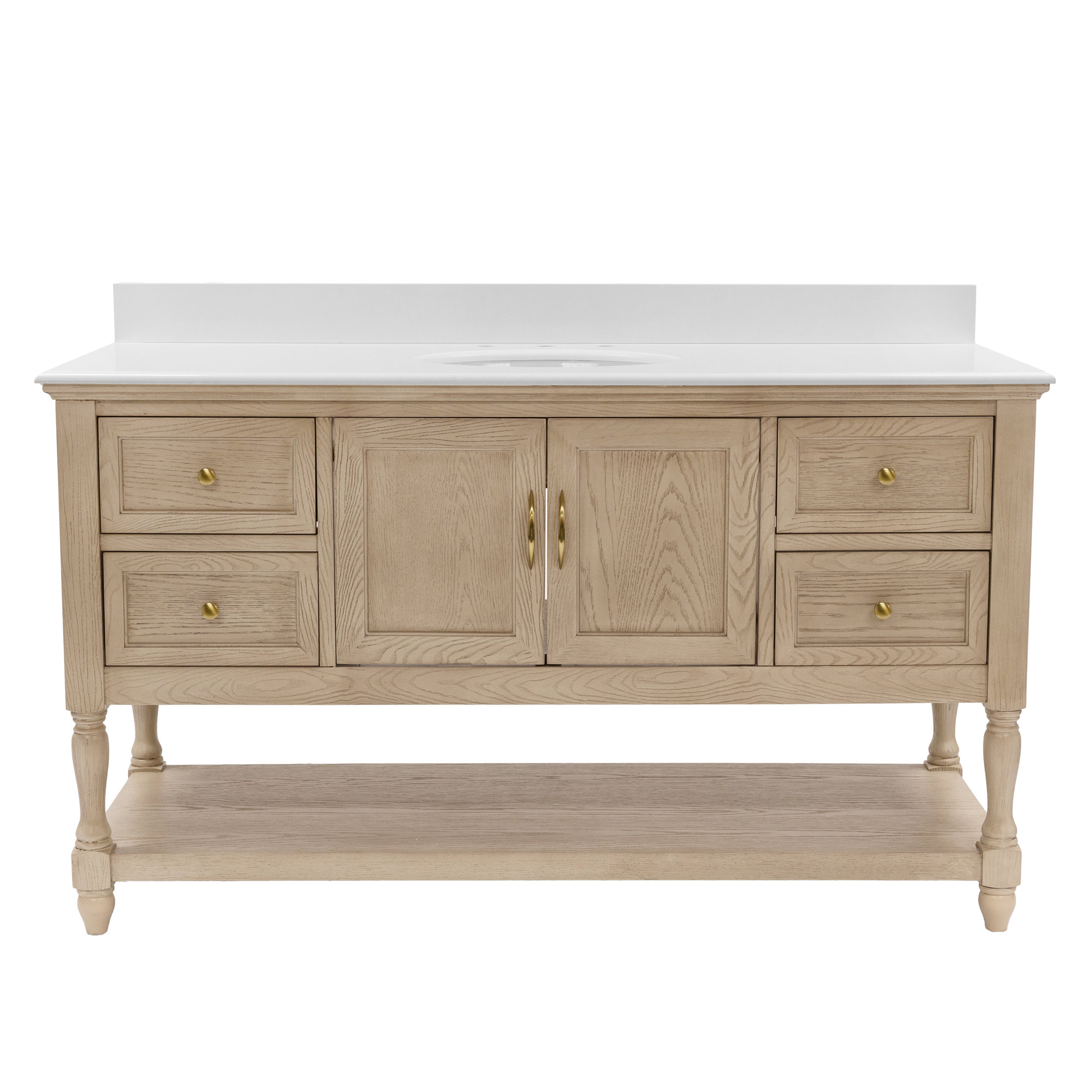 Hampton 60'' Single Bathroom Vanity, Greige Oak, Engineered White