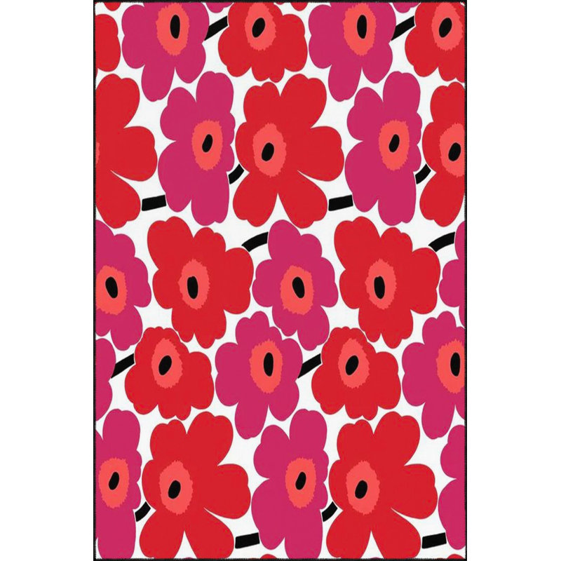 Tapis rouge lavable à la machine à motif floral rouge, Sous-tapis carré 4 pi 11 po inclus