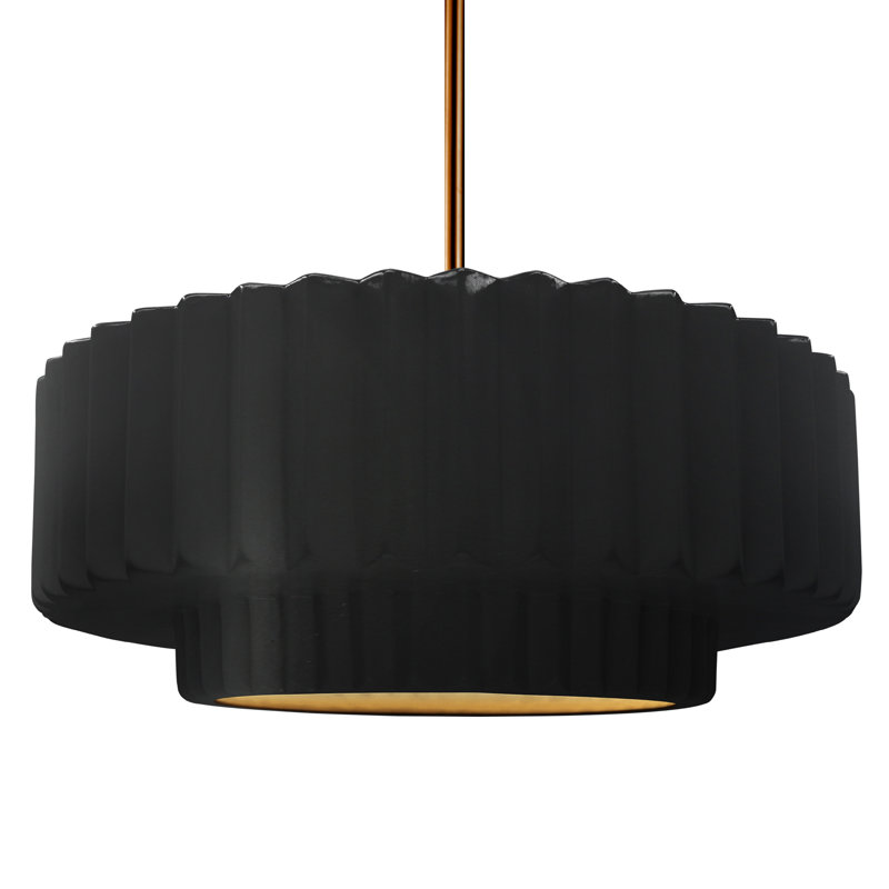 Luminaire suspendu 1 lumière Meydan, Noir carbone mat / or champagne, H 6 po x l 16,25 po x P 16,25 po, Laiton brossé