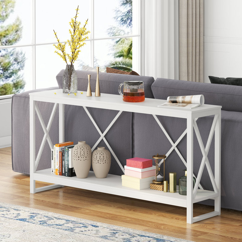 180.1cm Unfinished Solid Wood Top Console Table, White, White