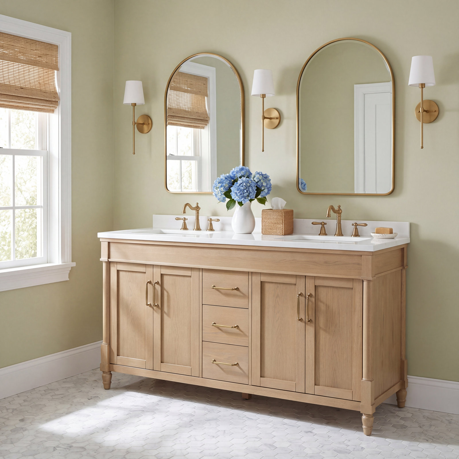 Burdick 60" Double Bathroom Vanity, Natural Birch