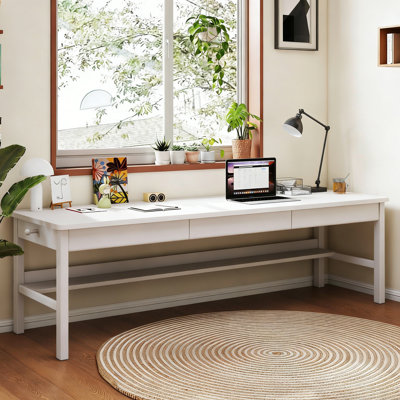 Executive Computer Desk Writing Desk Workstation Rubberwood Versatile 3-drawer Desk