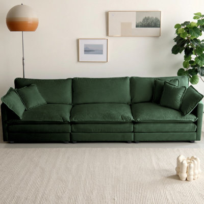 Mid-Century Modern Sofa Upholstered Chenille Fabric Couch with 5 Decorative Pillows, Modular Design for Living Room