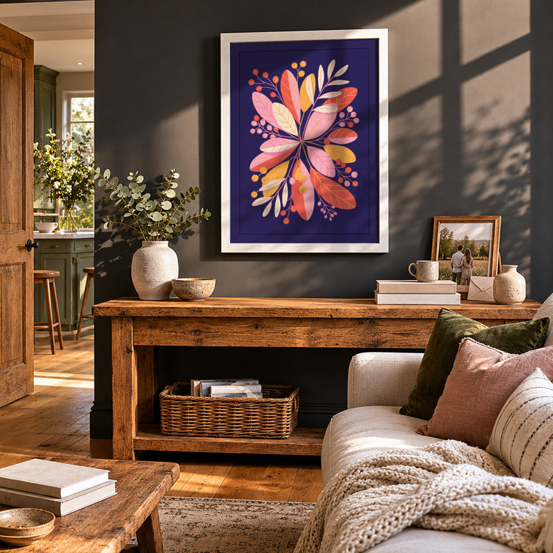 Radial Bloom Botanical - Framed Print, A3 - 42.0 x 29.7 cm, Oak