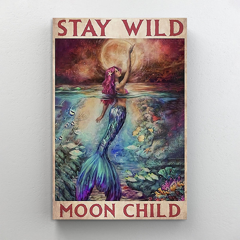 «Mermaid Stay Wild Moon Child», impression sur toile tendue, H 20 po x l 16 po x P 1,25 po