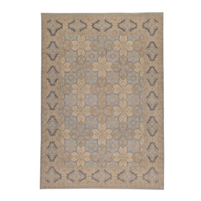 Tapis bleu clair / beige noué à la main de haute qualité
