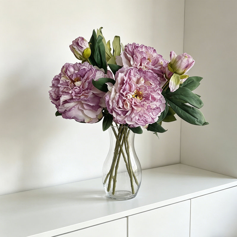 Ensemble de 5 tiges de pivoines artificielles réalistes, de fausses pivoines avec boutons pour le mariage, la maison et le centre de table