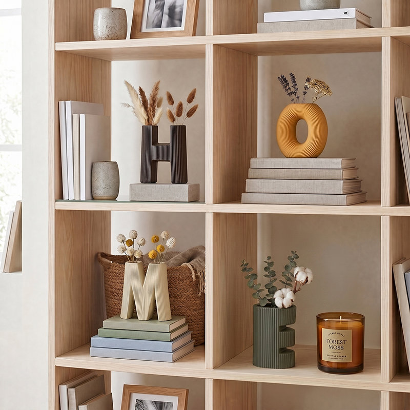 Ensemble de vases en céramique 4 pièces avec texture nervurée - Vases de table décoratifs pour fleurs séchées et fraîches