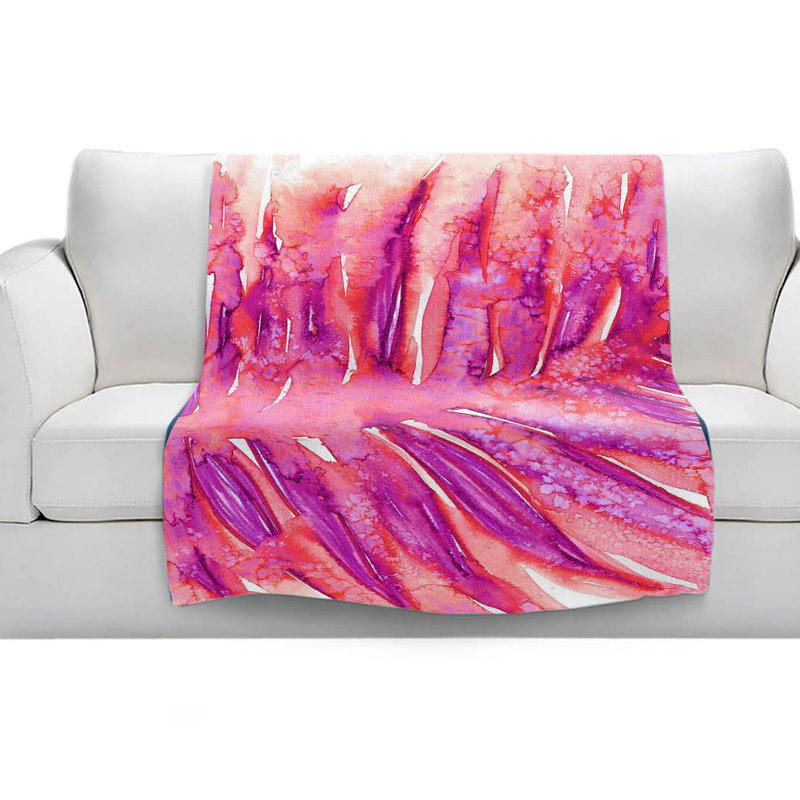 Couverture sherpa doux rose paradise palm, l 68 po x L 80 po