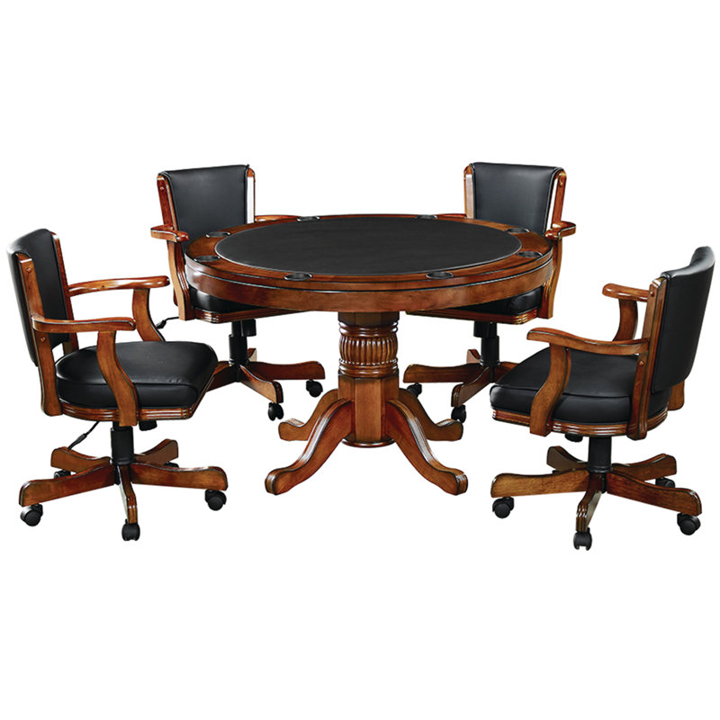 48'' Poker Table with Game Chair Set and Flip Table By RAM Game Room, Chestnut