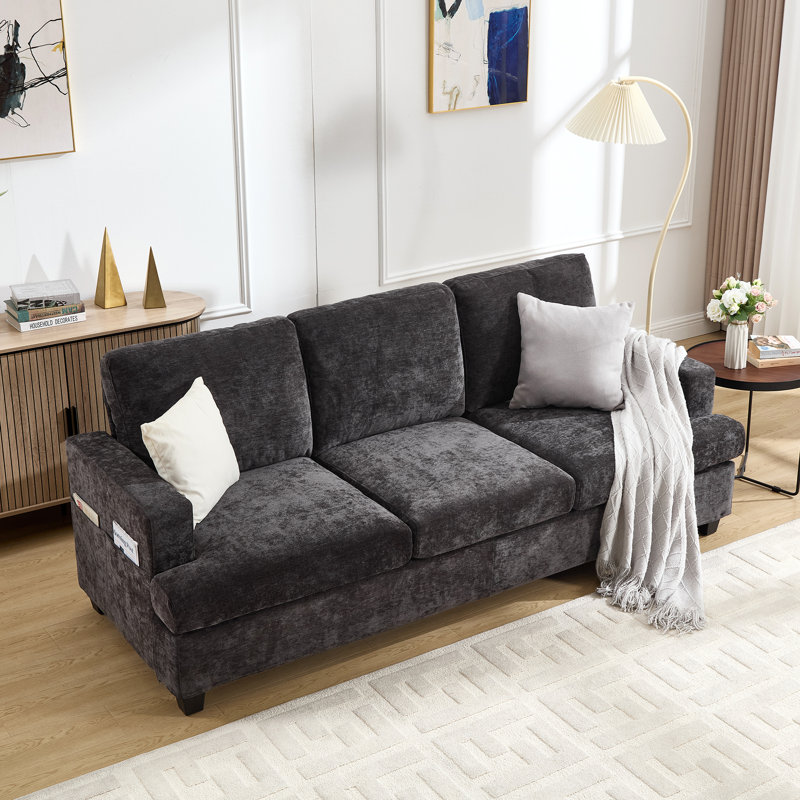 Cozy Chenille Soft Pack Three-Seater Sofa, Dark Gray