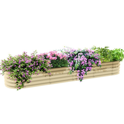 Jardinière surélevée en métal galvanisé crème - 2,40 m x 63,5 cm, idéale pour la culture d'herbes aromatiques et de légumes. Trousse de jardin surélevé pour fleurs, herbes et légumes. Couleur crème. Drainage sécuritaire et efficace.