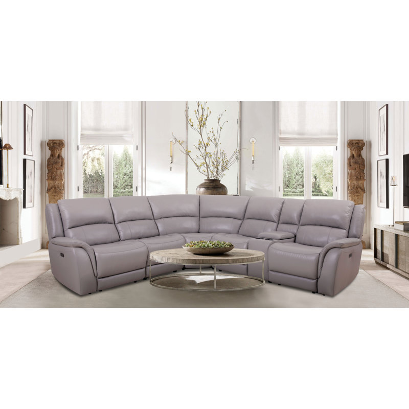 Canapé modulaire inclinable électrique Drakos, Faux cuir gris