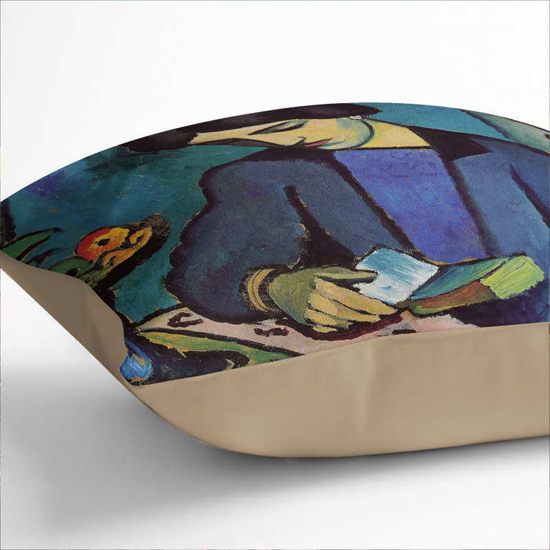 Woman Reading Square Throw Cushion, 55cm H x 55cm W x 20cm D, Stone