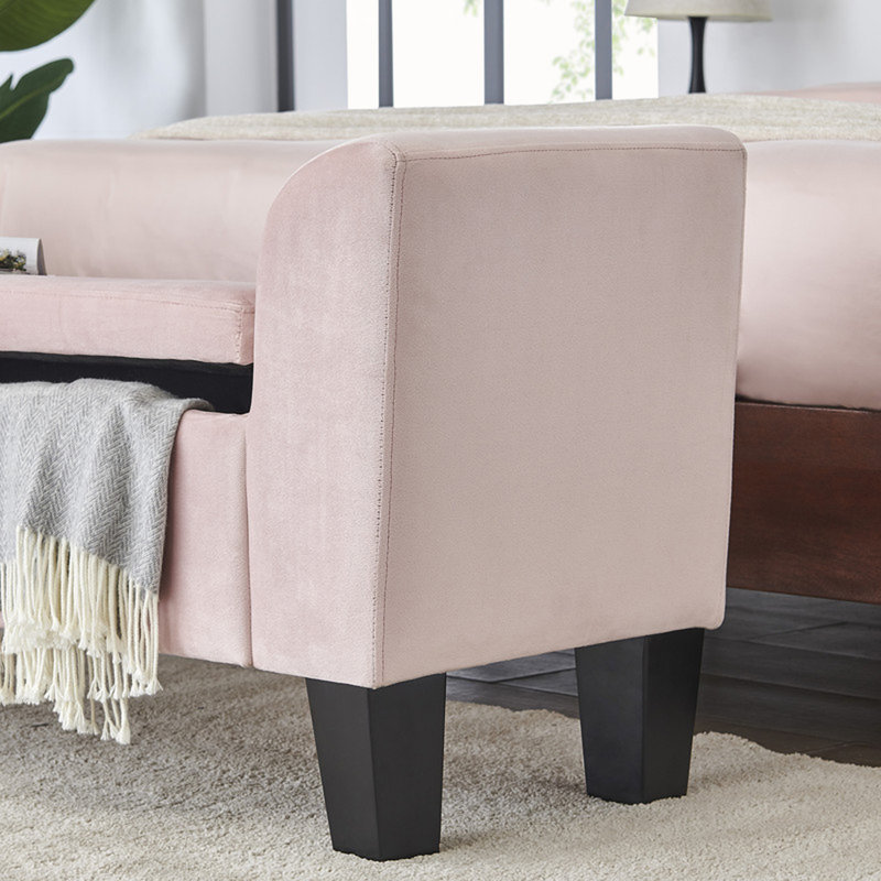 Velvet Upholstered Storage Bench, Pink