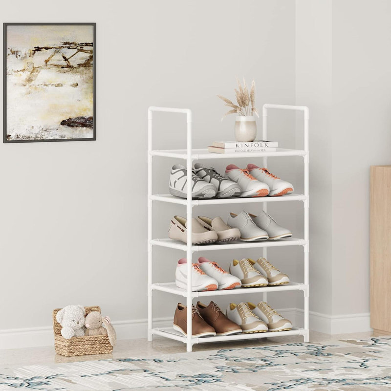 5 Tier Stackable Small Shoe Rack,Narrow Sturdy Shoe Shelf Organizer, Non-Woven Fabric Metal Free Standing Shoe Racks For Entryway, Hallway And Closet