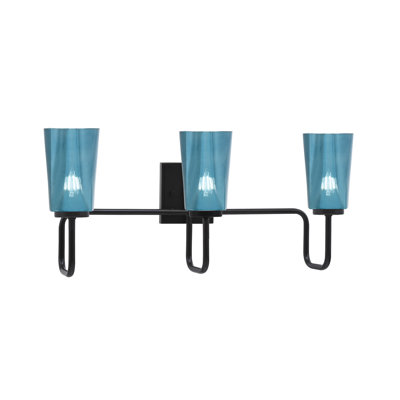 Barre d'éclairage de salle de bain 3 lumières Sandia au fini noir mat avec verre dégradé bleu l 4,5 po x H 6,5 po