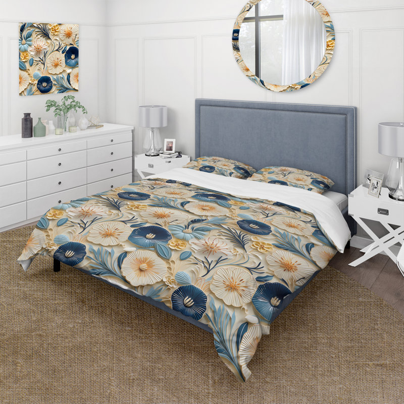 Ensemble de housse de couette bleu et blanc Coastal Retreat Seashells IV - Floral