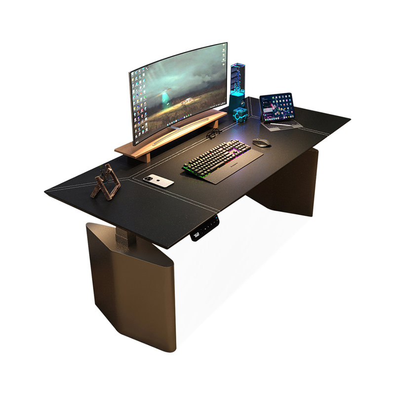 Black Rectangular Leather Standing desk, Black/Gray, 49.21" H x 70.87" W x 27.56" D