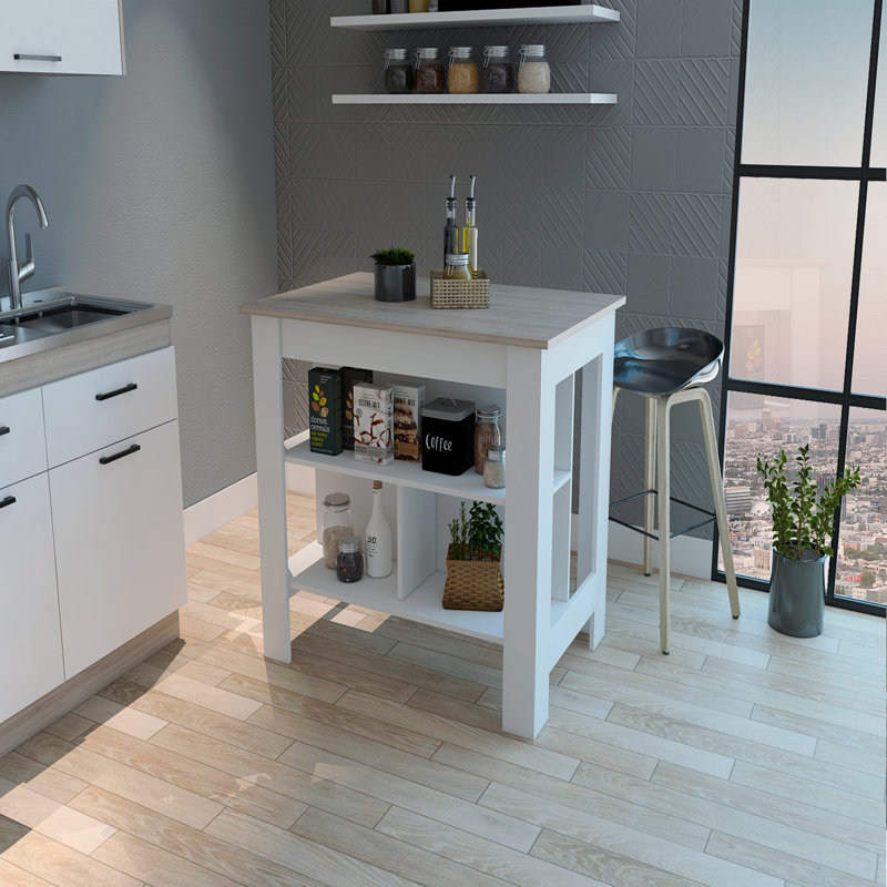 3-Shelf Kitchen Island, White/Gray Oak