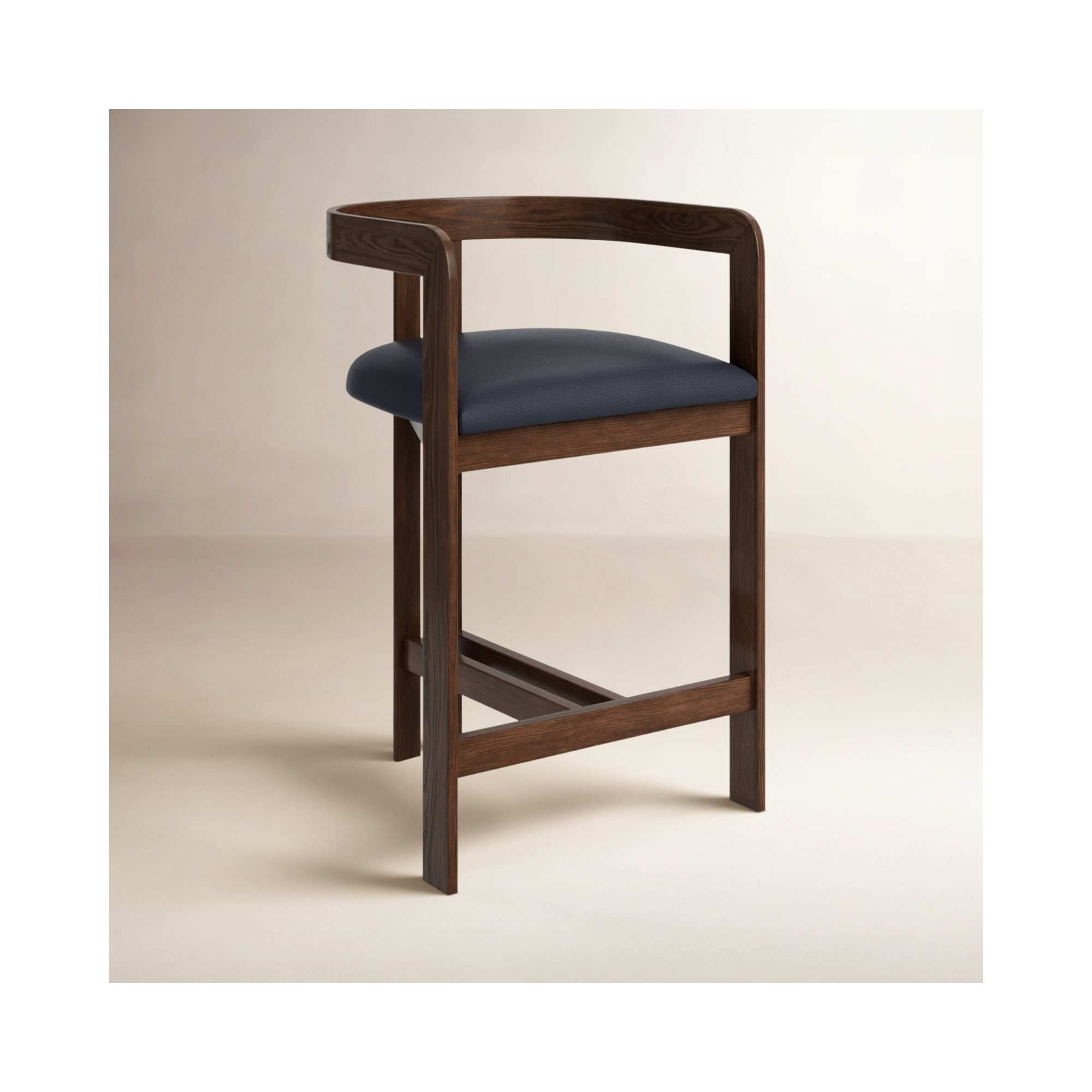 Lulani 25.7 Counter Stool, Black Faux Leather / Brown Oak Frame