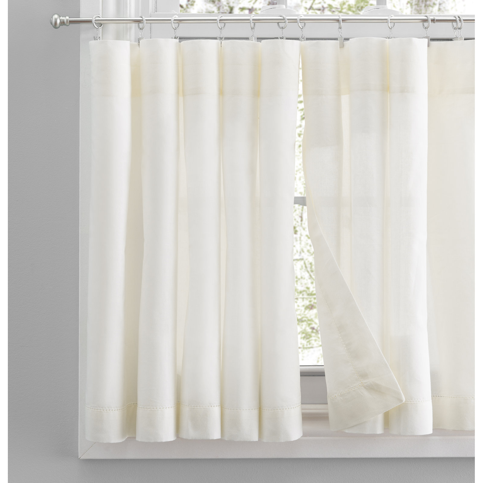 Blandford Semi-Sheer Cafe Curtain Pair, Natural, 80" W x 36" L