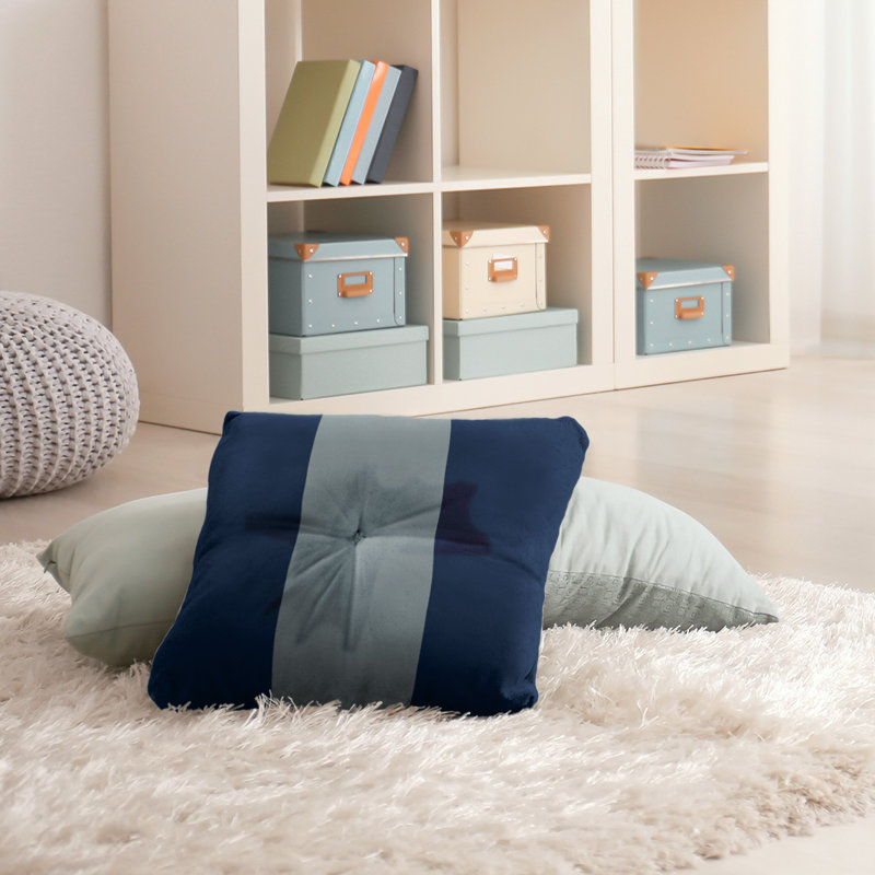  Tufted Floor Pillow, 30" x 30", Away Blue/Silver