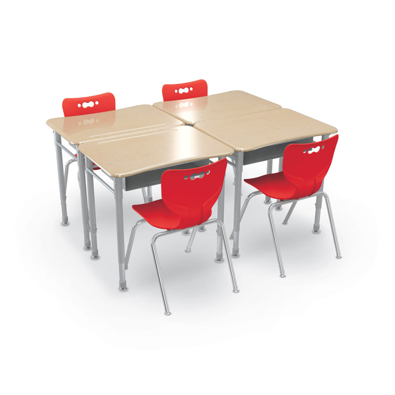 Astute Hard Plastic Adjustable Height Open Front School Student Collaborative Desk with Metal Book Box, Natural