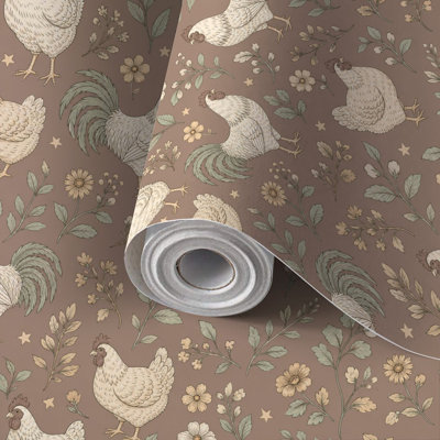 Peel and Stick Wallpaper Contact Paper Rustic Farmhouse Rooster Hen Floral Self Adhesive and Removable 24in x 118in(60x300cm)