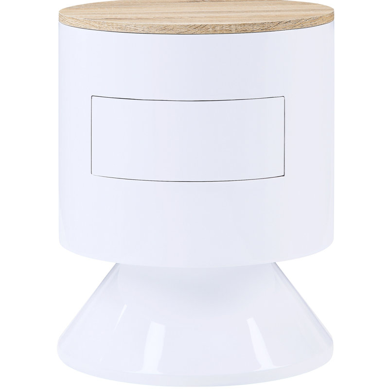 Table de chevet blanche à 1 tiroir très brillant pour rangement compact