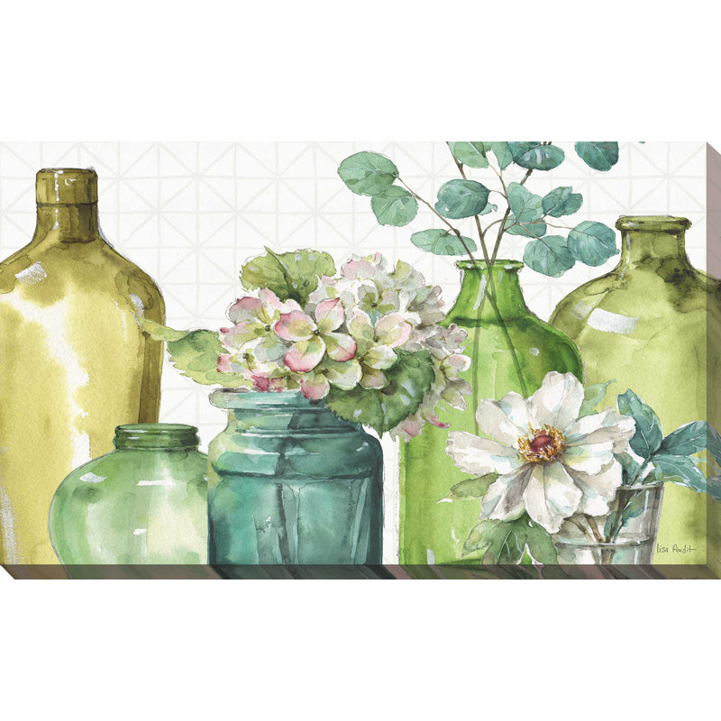 «Mixed Greens XLIX», reproduction de peinture à l'aquarelle sur toile, H 31,5 po x l 51,5 po x P 2 po, Cadre flottant blanc