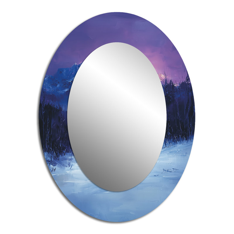 Alaska Snow Capped Summits At Twilight II - Large Oval Wall Mirror On Metal, 40" x 30"