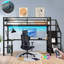 Lit mezzanine en métal avec bureau en L, charge USB, lumière DEL, armoire et tablette réglable, cadre de lit mezzanine haut pour enfants, adolescents, adultes, lit d'étude peu encombrant, noir-265167431